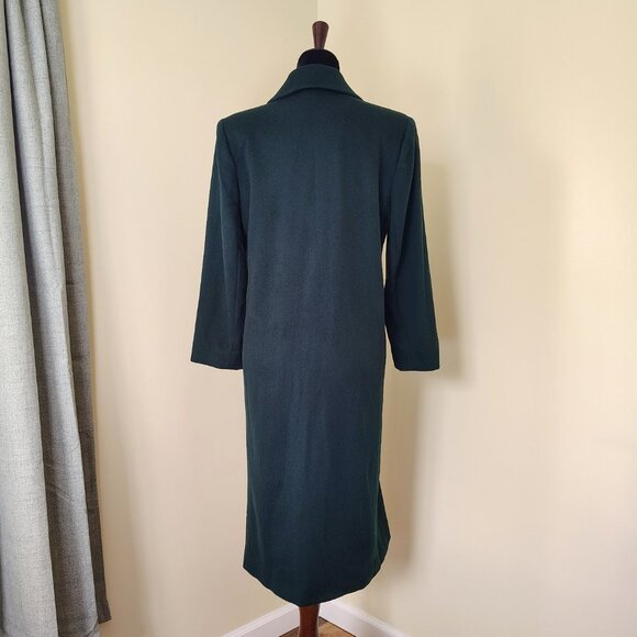 Vintage 90s Dark Forest Green KRISTEN BLAKE Wool Double Breasted Long Overcoat - Picture 2 of 6